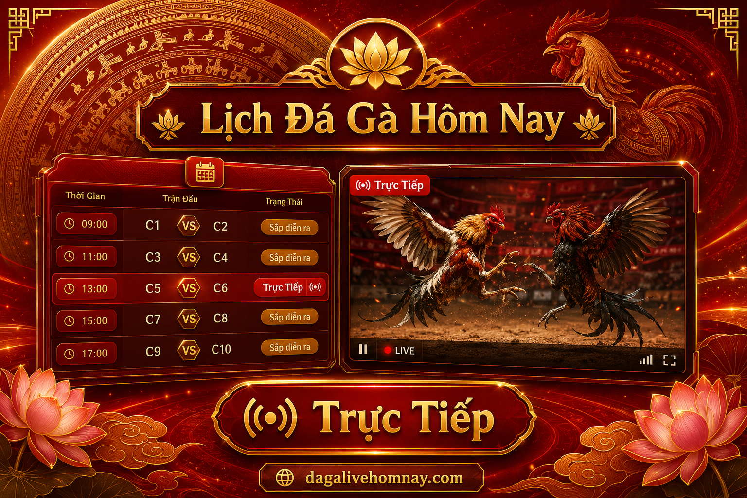 Lịch đá gà hôm nay với bảng giờ và khung trực tiếp